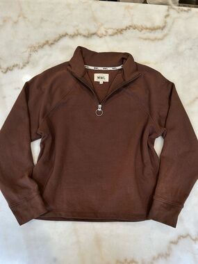 Madewell Chocolate-Brown Quarter Zip Pullover with Ring Zipper
